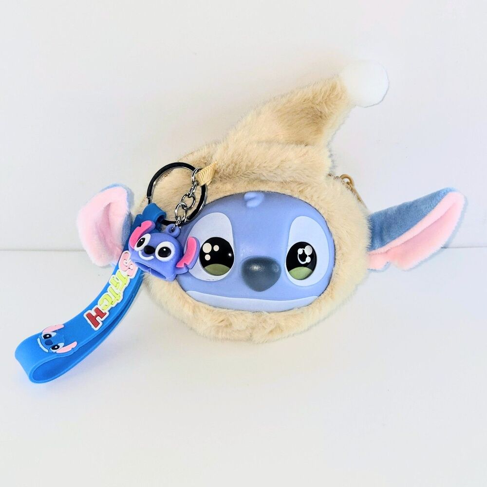 STITCH Themed Keychain 3D Figurine Wristlet Plush Coin Pouch Bundle Set #14 NEW